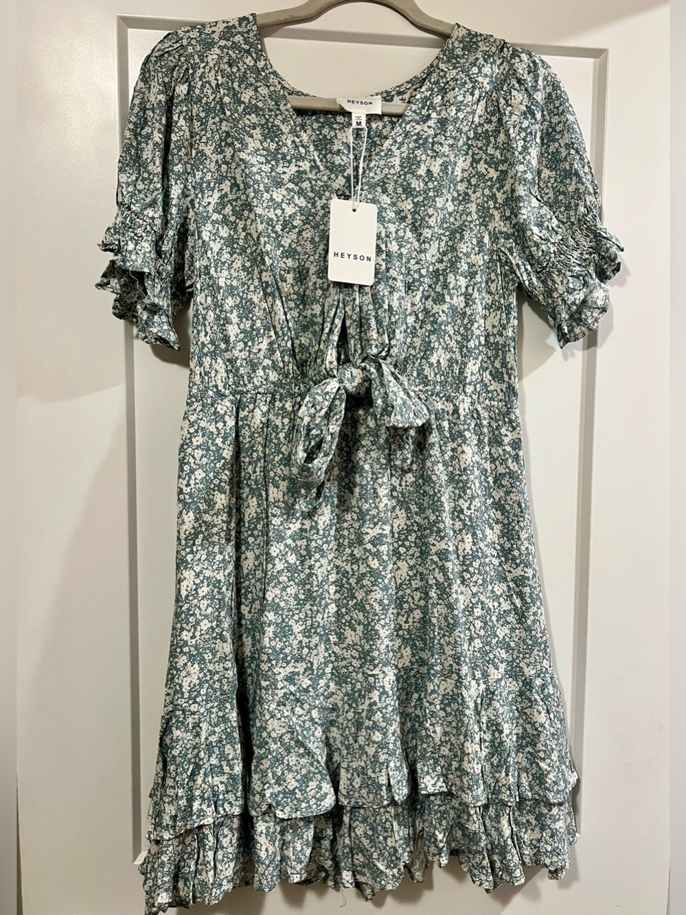 Heyson Green Floral Tie-Front Casual Dress